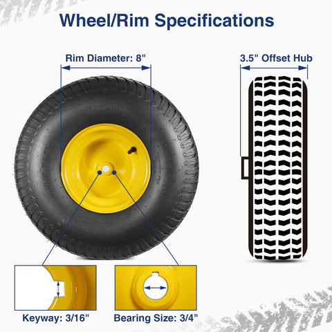 Image of MaxAuto 2 Pcs 20x8.00-8 Tires & Wheels 4 Ply for Lawn & Garden Mower Turf Tires(3.5" Offset Hub, 3/4" Bore with 3/16" Keyway)