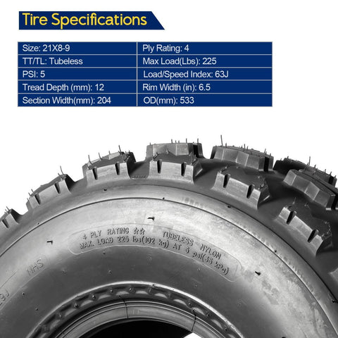 Image of Set of 2 MaxAuto Sport ATV Tires 21X8-9 21x8x9 GNCC 21X8.00-9 Front ATV UTV Race Desert Tires,4 Ply Rating Tubeless