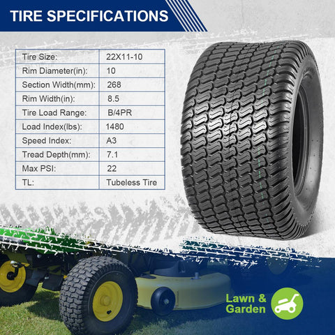 Image of MaxAuto 22X11-10 Turf Lawn Mower Tractor Riding Garden Tire, P332 4PR Load Range B,2Pcs