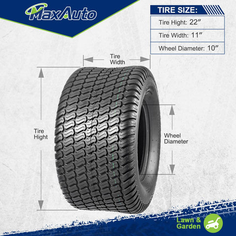 Image of MaxAuto 22X11-10 Turf Lawn Mower Tractor Riding Garden Tire, P332 4PR Load Range B,2Pcs