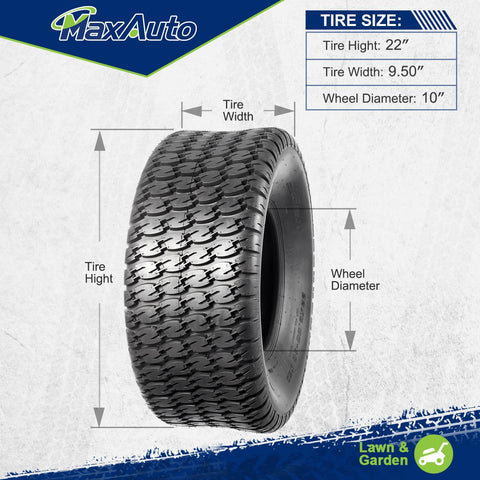 Image of MaxAuto 2Pcs 22X9.50-10 Lawn Mower Cart Garden Turf Tires 4PR Load Range B