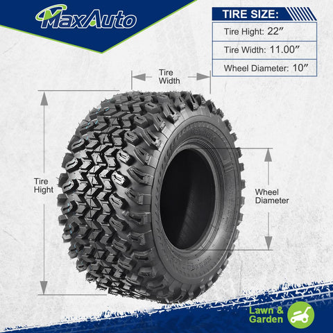 Image of MaxAuto 2 Pcs All Trail Tire 22x11.00-10 Lawn Mower Golf Cart Tire for Hilly Terrian 6Ply