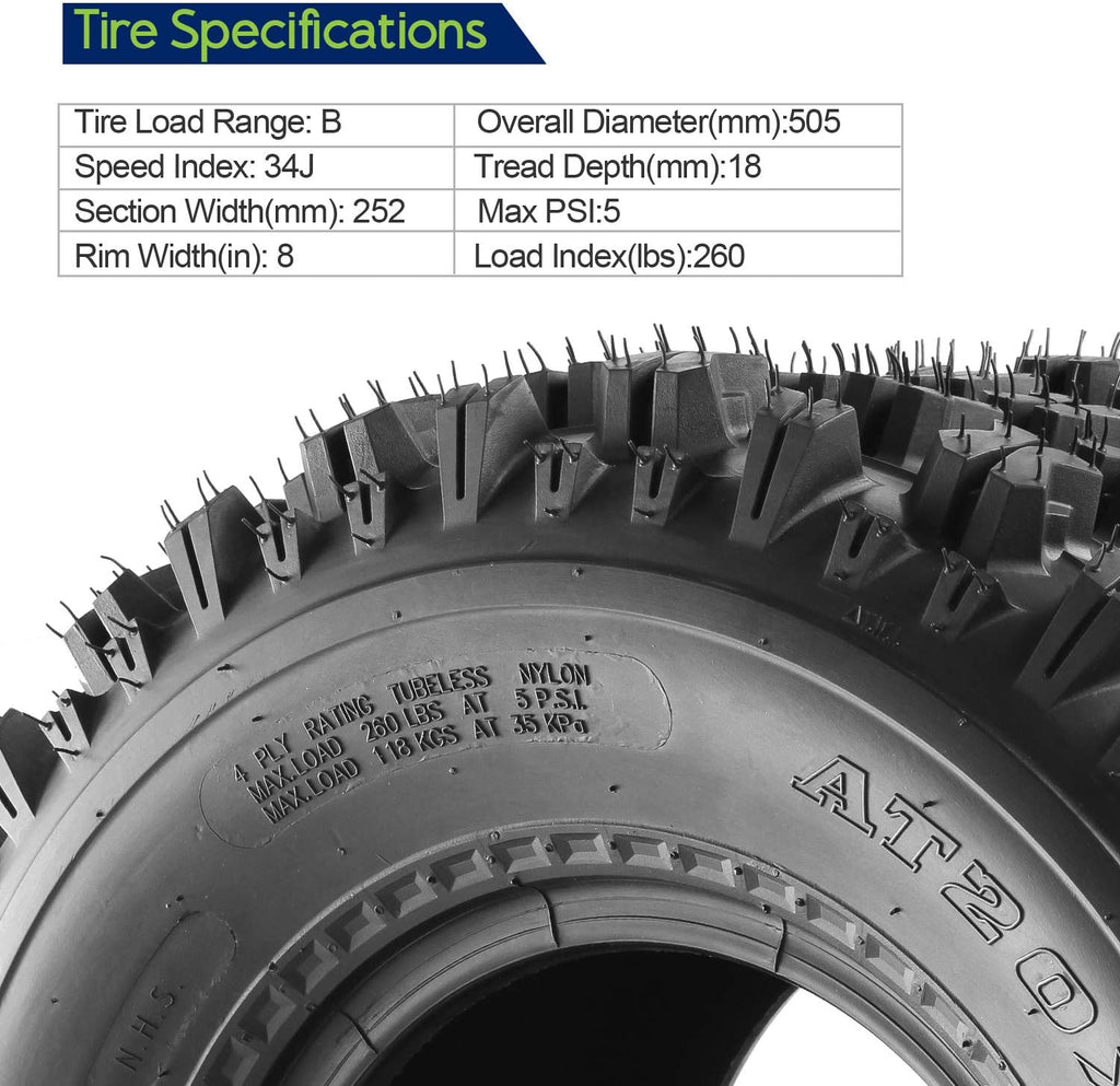 Set of 4 Sport ATV Tires 22x7-10 Front & 20x10-9 Rear UTV Tires 4PR 22x7x10 ATV Quad Tires - 10077/10081