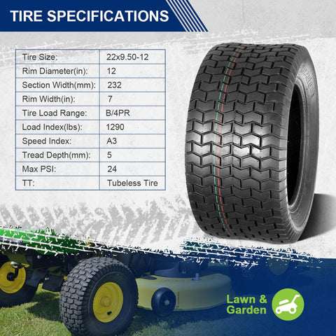 Image of MaxAuto 22x9.5-12 22x9.5x12 Turf Tires for Lawn & Garden Mower 4 Ply, Set of 2