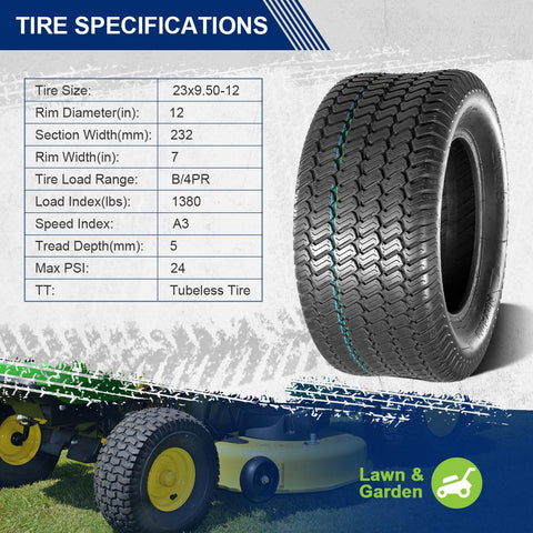 Image of MaxAuto 2 Pcs 23x9.50-12 Lawn & Garden Mower Golf Cart Turf Tires 4PLY 4PR P332