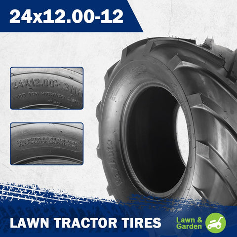 Image of MaxAuto 2 Pcs Super Lug 24x12.00-12 24X12.00X12 Lawn Tractor Tires Very Wide 6 Ply Rated