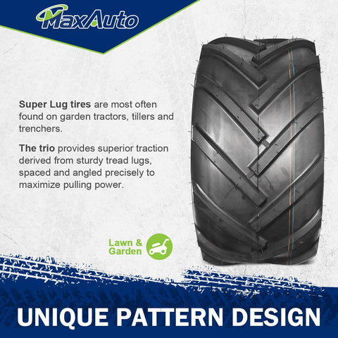 Image of MaxAuto 2 Pcs Super Lug 24x12.00-12 24X12.00X12 Lawn Tractor Tires Very Wide 6 Ply Rated