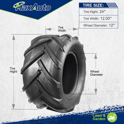 Image of MaxAuto 2 Pcs Super Lug 24x12.00-12 24X12.00X12 Lawn Tractor Tires Very Wide 6 Ply Rated