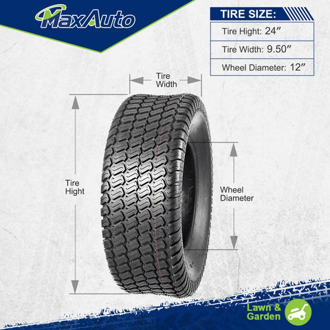 Image of MaxAuto 24X9.50-12 Turf Lawn Mower Tractor Riding Tire P332 4PR Load Range B,2Pcs