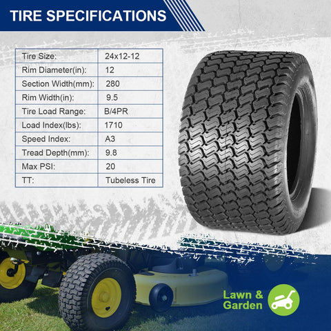 Image of MaxAuto Lawn Turf Tires 24x12-12 24x12.00-12 4Ply P332 Tubeless, Set of 4