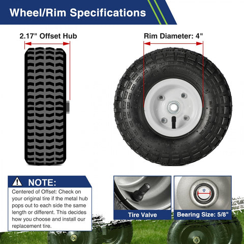 Image of MaxAuto 4-Pack 4.10/3.50-4" Pneumatic (Air Filled) Hand Truck/All Purpose Utility Tires on Wheels, 2.17" Offset Hub, 5/8" Bearings