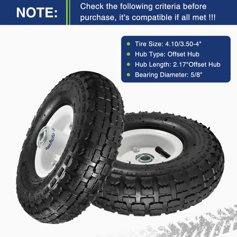 Image of MaxAuto 4-Pack 4.10/3.50-4" Pneumatic (Air Filled) Hand Truck/All Purpose Utility Tires on Wheels, 2.17" Offset Hub, 5/8" Bearings