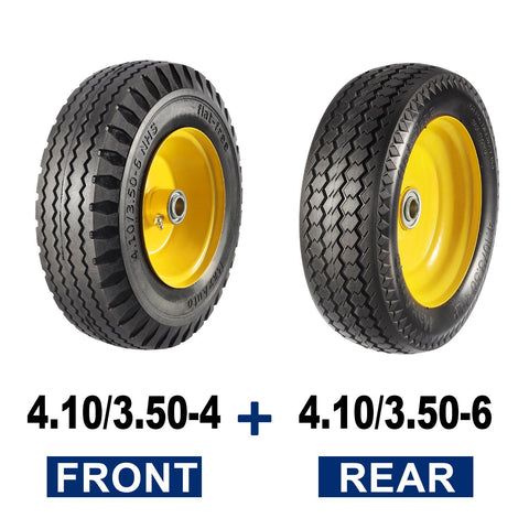 Image of MaxAuto Set of 4 4.10/3.50-4 Front & 4.10/3.50-6 Rear Tire & Wheels for Hand Trucks and Garden Cart