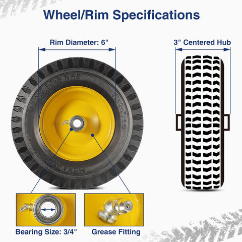 Image of MaxAuto Set of 4 4.10/3.50-4 Front & 4.10/3.50-6 Rear Tire & Wheels for Hand Trucks and Garden Cart