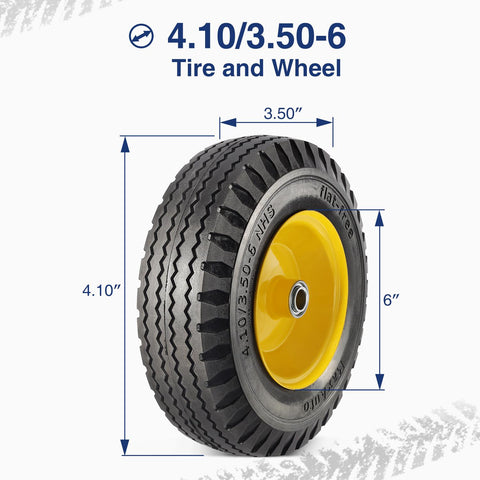 Image of MaxAuto 2 Pcs 4.10/3.50-6" Flat Free Tire, Hand Truck/All Purpose Utility Tire on Wheel, 3" Centered Hub, 3/4" Bearings, Yellow Steel