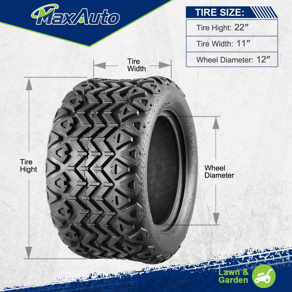 MaxAuto Golf Cart Tires 22x11-12 22/11-12 22x11x12, 4Ply (4 Pack)