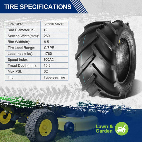 Image of MaxAuto 2PCS 23x10.50-12 AG Tires for Garden Tractor Lawn Riding 6ply Rated