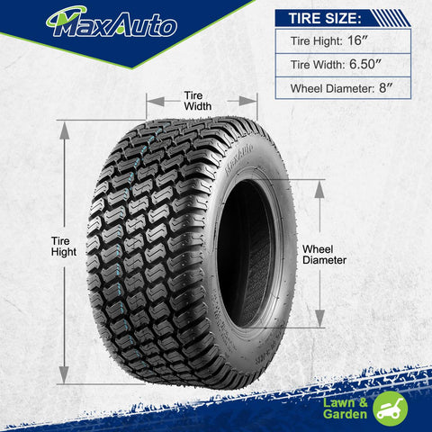 Image of MaxAuto 2 Pcs 16x6.50-8 Lawn Mower Tire for Garden Tractors Ridings, 4PR, Tubeless