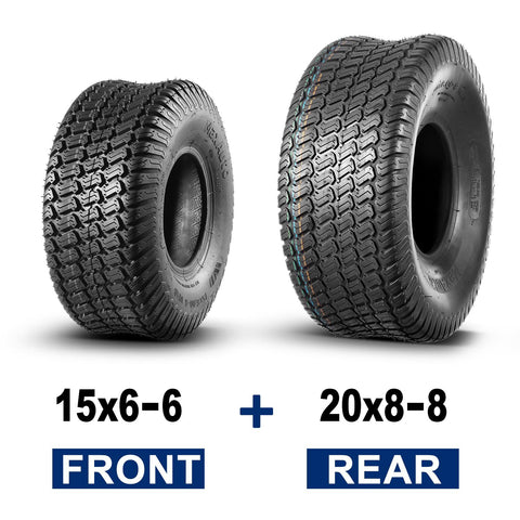 Image of MaxAuto 15x6-6 Front & 20x8-8 Rear Lawn Mower Turf Tires 4PR(2 Front Tires+2 Rear Tires)