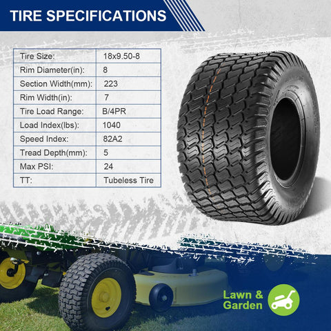 Image of MaxAuto Set of 2 18x9.50-8 18/9.50-8 Lawn & Garden Mower Tractor Turf Tires 4PR