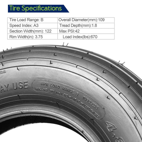 Image of MaxAuto 4.80/4.00-8 Wheelbarrow Tire Universal Fit Mowers, Hand Trucks, Carts and More, Set of 2, Tubeless