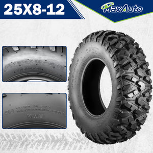 MaxAuto Set of 4 AT25x8-12 & AT25x10-12 ATV UTV Mud Sand Tires, 6 PR, Tubeless