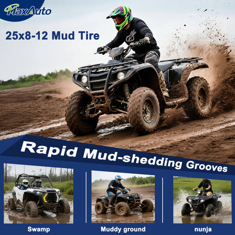 Image of MaxAuto 25x8-12 ATV UTV Mud Sand Tires, 6 PR, Tubeless, Pack 2