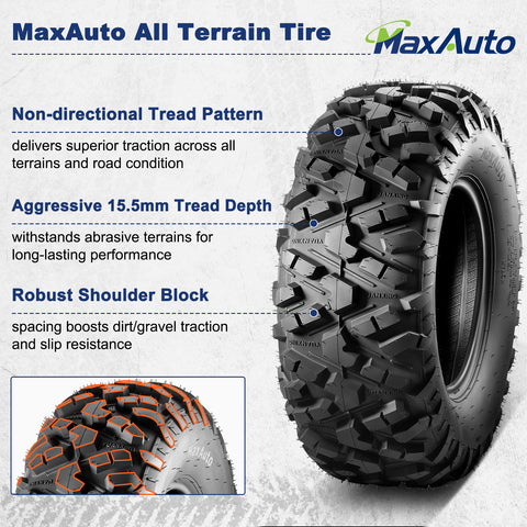 Image of MaxAuto Set of 2 AT25x10-12 ATV UTV Mud Sand Tires,6PR, Tubeless