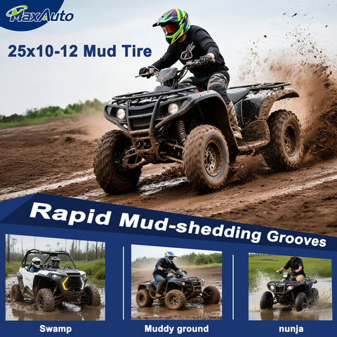 Image of MaxAuto Set of 2 AT25x10-12 ATV UTV Mud Sand Tires,6PR, Tubeless