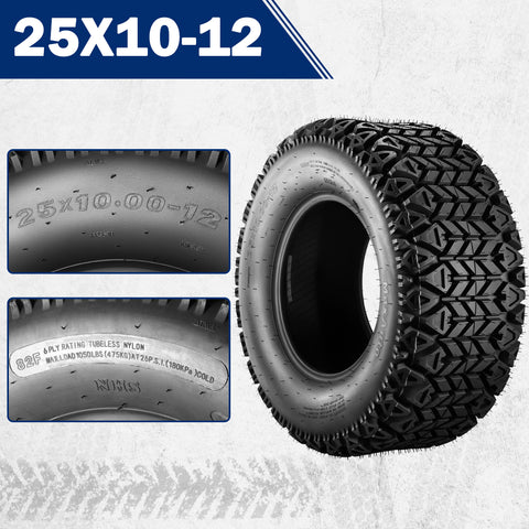 Image of MaxAuto 25x8-12 Front & 25x10-12 Rear ATV Hilly Lawn All Terrain Tires, 6Ply Tubeless Tires, 4 Pack in 4 Packages