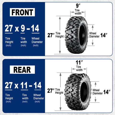 Image of MaxAuto 27x9-14 Front & 27x11-14 Rear UTV ATV Tires,Set of 4