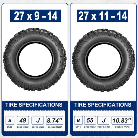 Image of MaxAuto 27x9-14 Front & 27x11-14 Rear UTV ATV Tires,Set of 4