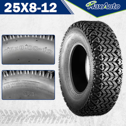 Image of MaxAuto 25x8-12 Front & 25x10-12 Rear ATV Hilly Lawn All Terrain Tires, 6Ply Tubeless Tires, 4 Pack in 4 Packages