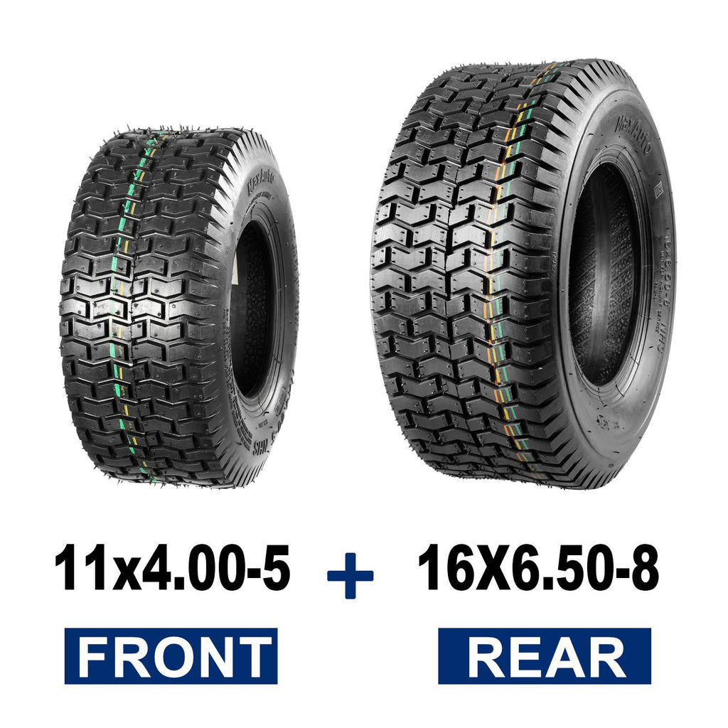 MaxAuto Set of 4 11x4.00-5 Front Lawn Mower Tires & 16X6.50-8 Rear Turf Tires, 4PR Tubeless