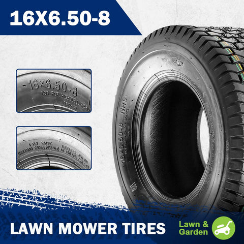 Image of MaxAuto Set of 4 Lawn Mower Turf Tires 11x4.00-5 Front & 16x6.50-8 Rear, Tubeless