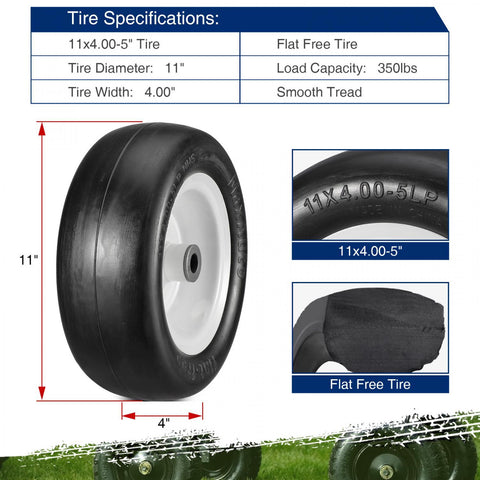 Image of MaxAuto 2Pcs 11x4.00-5 Lawn Mower Tire on Wheel, 3/4" or 5/8" 1/2" Bushings, 3" Centered Hub - Hub Length 3"-5", Smooth Tread Tire for Zero Turn Mowers,Universal Fit