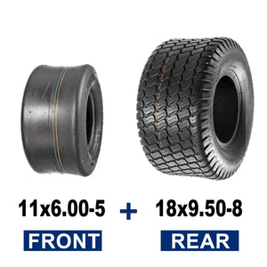 MaxAuto Set of 4 Lawn Mower Turf Tires 11x6.00-5 Front & 18x9.50-8 Rear for Lawn & Garden Mower Tractor, 4Ply Tubeless