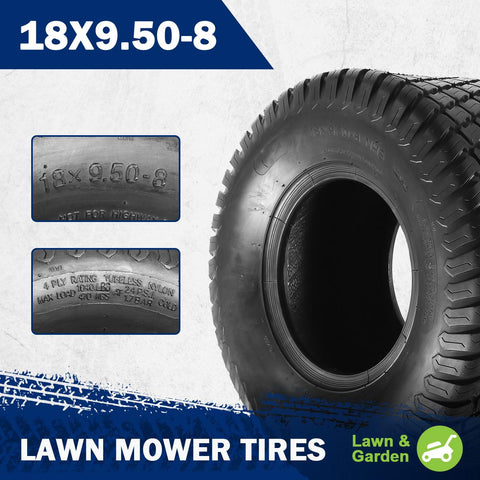 Image of MaxAuto Set of 4 Lawn Mower Turf Tires 11x6.00-5 Front & 18x9.50-8 Rear for Lawn & Garden Mower Tractor, 4Ply Tubeless