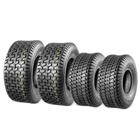 Image of MaxAuto Set of 4 Lawn Mower Turf Tires 13X5.00-6 Front & 16X6.50-8 Rear, 4PR Tubeless