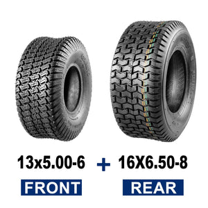 MaxAuto Set of 4 Lawn Mower Turf Tires 13X5.00-6 Front & 16X6.50-8 Rear, 4PR Tubeless