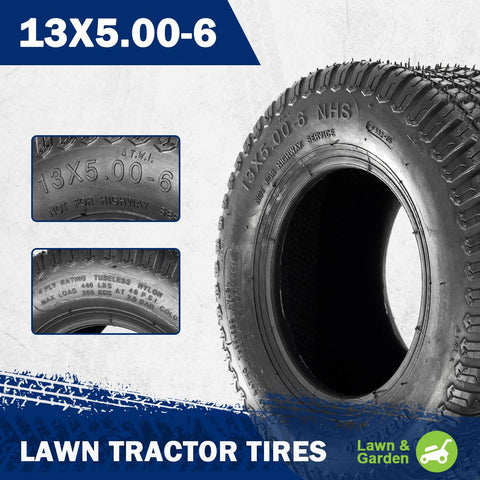 Image of MaxAuto Set of 4 Lawn Mower Turf Tires 13X5.00-6 Front & 16X6.50-8 Rear, 4PR Tubeless