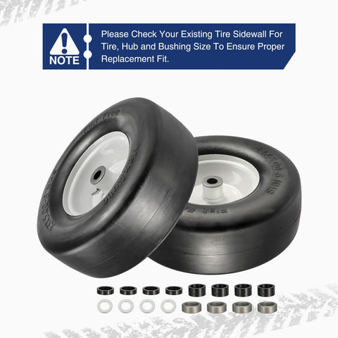 Image of MaxAuto Set of 2 13x5.00-6 Flat Free Smooth Tire w/Steel Wheel for Residential Riding Lawn Mower Garden Tractor(3.25"Centered Hub - Hub Length 3.25"-5.9" with 3/4" Sintered iron Bushing)