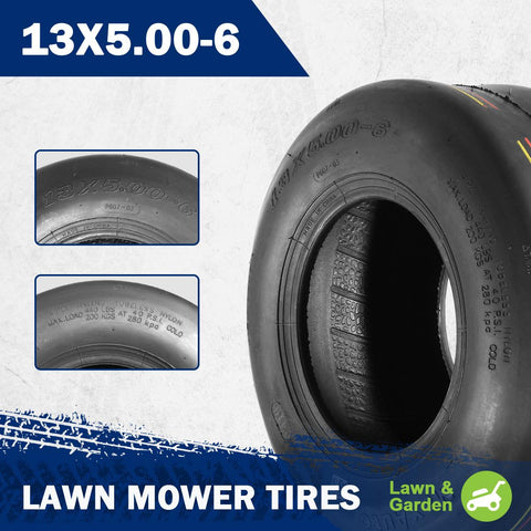 Image of MaxAuto 2 Pcs 13X5.00-6 Turf Tires for Lawn Mower 4PR Tubeless