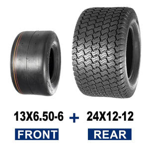 MaxAuto Lawn Mower Turf Tires 13X6.50-6 Front & 24X12-12 Rear 4PR(2 Front tires+2 Rear Tires)