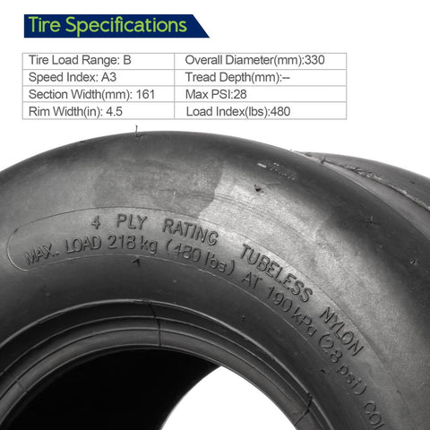Image of MaxAuto Lawn Mower Turf Tires 13X6.50-6 Front & 24X12-12 Rear 4PR(2 Front tires+2 Rear Tires)