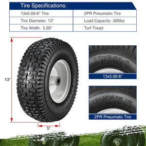 MaxAuto 2Pcs 13x5.00-6 Pneumatic (Air Filled) Lawnmower Tire on Wheel, Single, 3