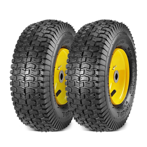 Image of MaxAuto 2-Pack 13x5.00-6 2PLY Turf Mower Tractor Tire with Yellow Rim, (3" Centered Hub, 3/4" Bushings )
