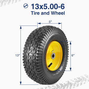 MaxAuto 2-Pack 13x5.00-6 2PLY Turf Mower Tractor Tire with Yellow Rim, (3