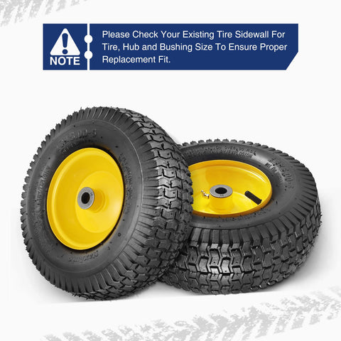 Image of MaxAuto 2-Pack 13x5.00-6 2PLY Turf Mower Tractor Tire with Yellow Rim, (3" Centered Hub, 3/4" Bushings )
