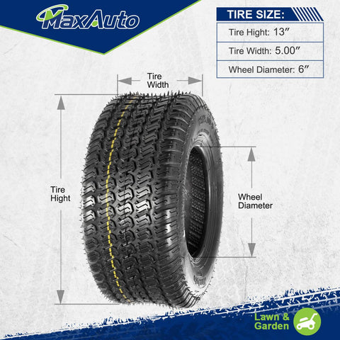MaxAuto 13x5.00-6 13x5x6 Turf Tires for Lawn and Garden Mower,4PR,P332, Set of 2